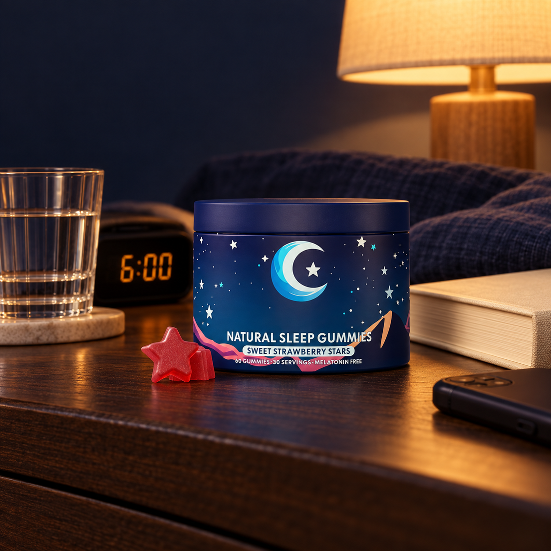 Sleep Gummies on a nightstand
