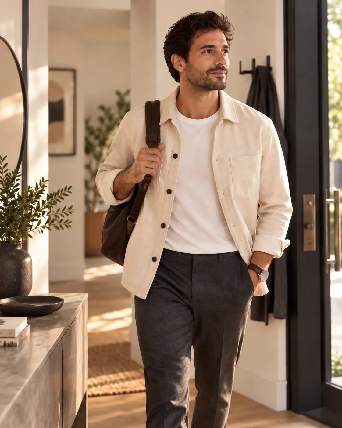 Man getting ready for the day after a shower